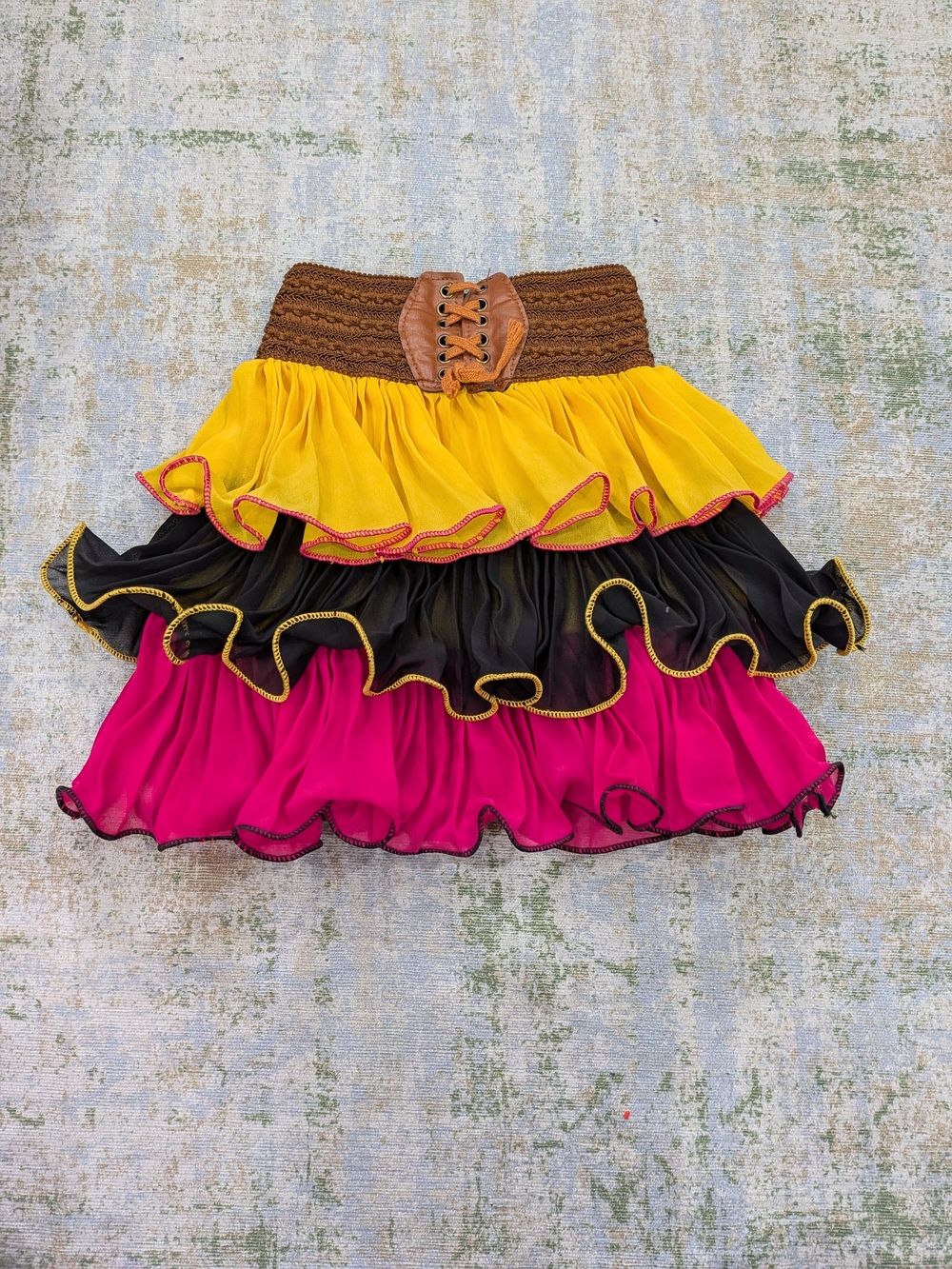 NWOT Kids Tiered Ruffle Skirt with Elastic Waistband - Yellow, Black & Pink
